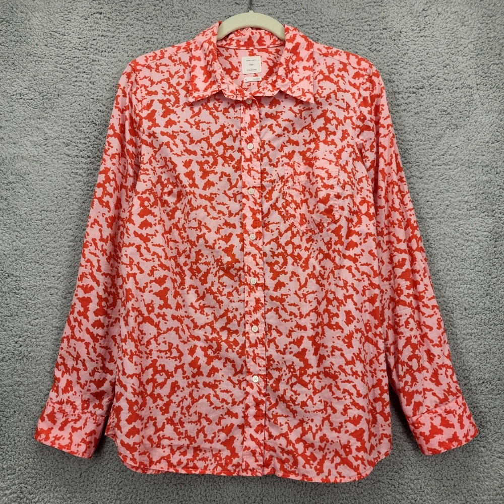 Gap Fitted Boyfriend Shirt Womens Medium Red Pink Abstract Print Button Down M‎